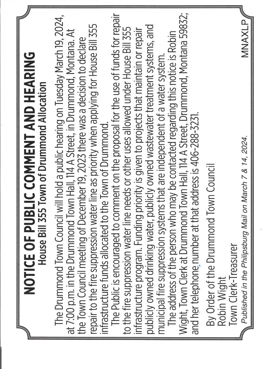 Legal Notice HB355 Philipsburg Mail