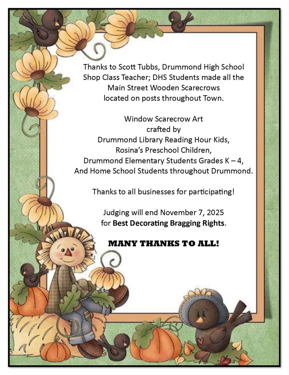 verbiage with border of scarecrow pumpkins blackbirds and sunflowers