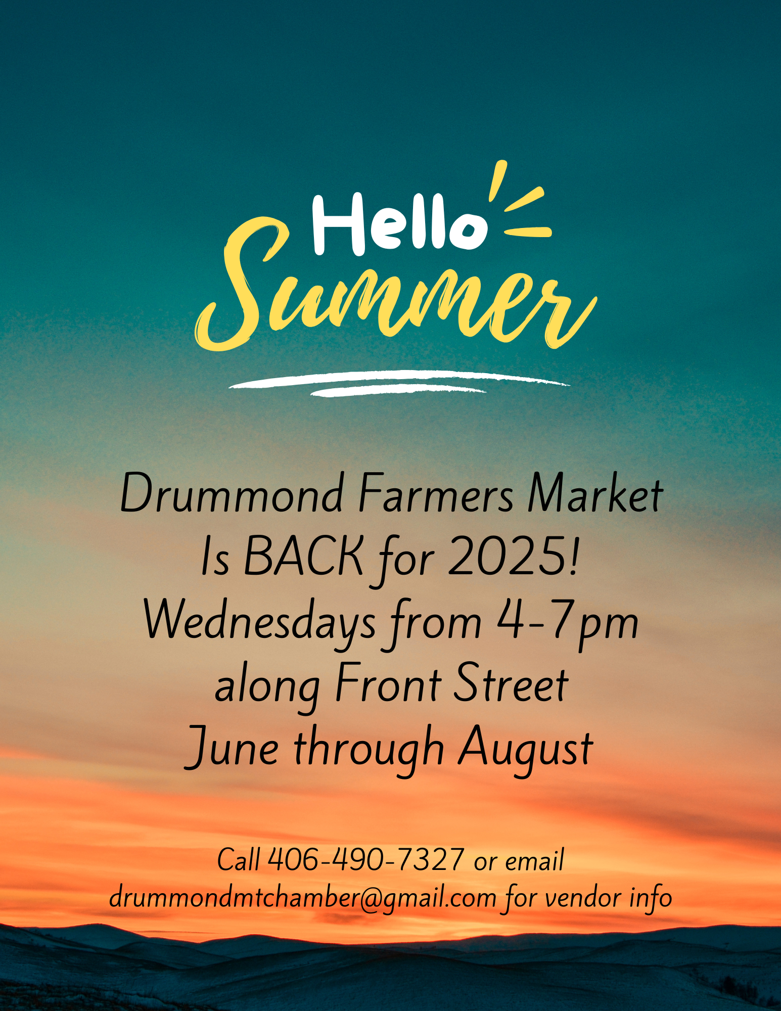 sunset with Farmers Market information